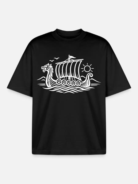 Viking Ship - Boxy Heavyweight Unisex Organic T-Shirt by Stanley/Stella - black