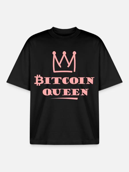 Bitcoin Queen Pink Crown - Boxy Heavyweight Unisex Organic T-Shirt by Stanley/Stella - black