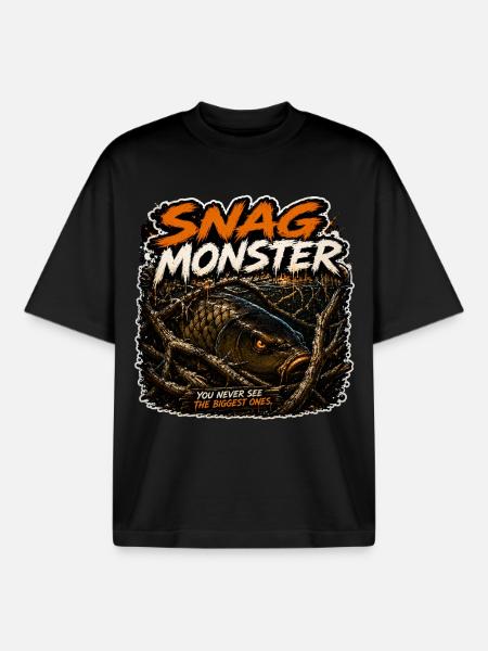 Snag Monster Carp Fishing Design - Boxy Heavyweight Unisex Organic T-Shirt by Stanley/Stella - black