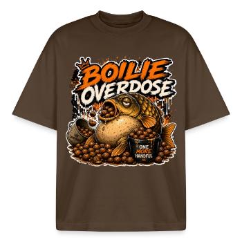 Boilie Overdose lustiges Karpfenfischen-Design - Boxy Heavyweight Unisex Organic T-Shirt von Stanley/Stella - Dunkelbraun - Vorne - AI Model Male 185 light (185cm) & AI Model Female 172 dark (172cm)