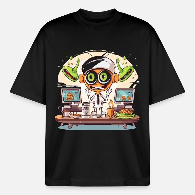 Cuisinier spatial dans le laboratoire avec des extraterrestres - T-shirt unisexe boxy épais biologique Stanley/Stella - noir