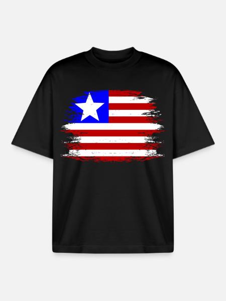 Liberia_Flagge_used - Boxy Heavyweight Unisex Organic T-Shirt by Stanley/Stella - black