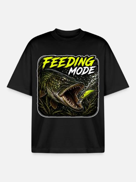 Feeding Mode Pike Fishing Design - Boxy Heavyweight Unisex Organic T-Shirt by Stanley/Stella - black