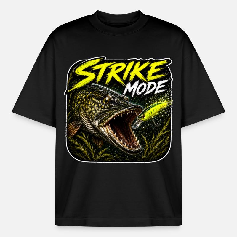 Strike-Mode Hechtfischerei-Design - Boxy Heavyweight Unisex Organic T-Shirt von Stanley/Stella - Schwarz