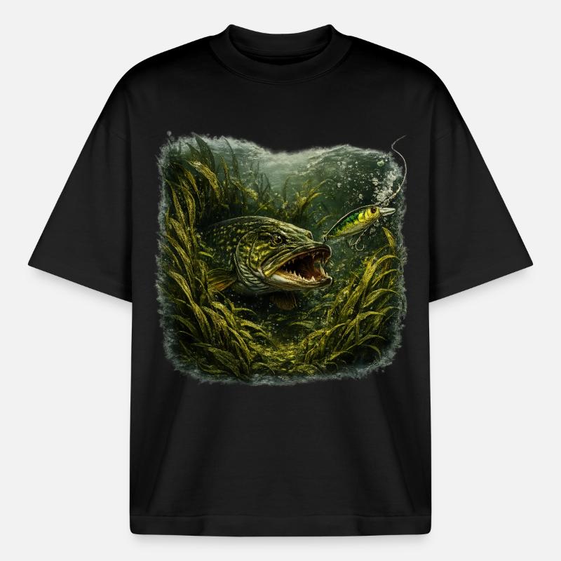 Hecht-Hinterhalt-Räuberfisch-Design - Boxy Heavyweight Unisex Organic T-Shirt von Stanley/Stella - Schwarz