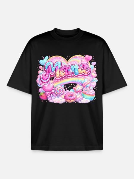 Mama Candy und Regenbogen | Mama-Geschenk - Boxy Heavyweight Unisex Organic T-Shirt von Stanley/Stella - Schwarz