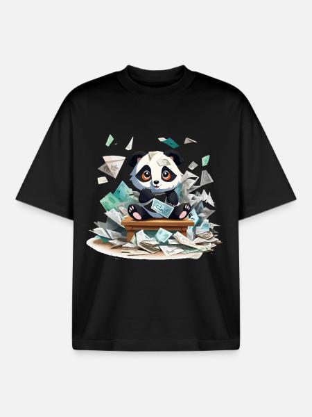 Panda money rain at the table - Boxy Heavyweight Unisex Organic T-Shirt by Stanley/Stella - black