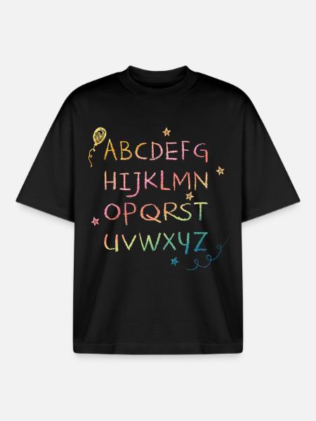 Rainbow Chalk Alphabet with Asterisks - Boxy Heavyweight Unisex Organic T-Shirt by Stanley/Stella - black