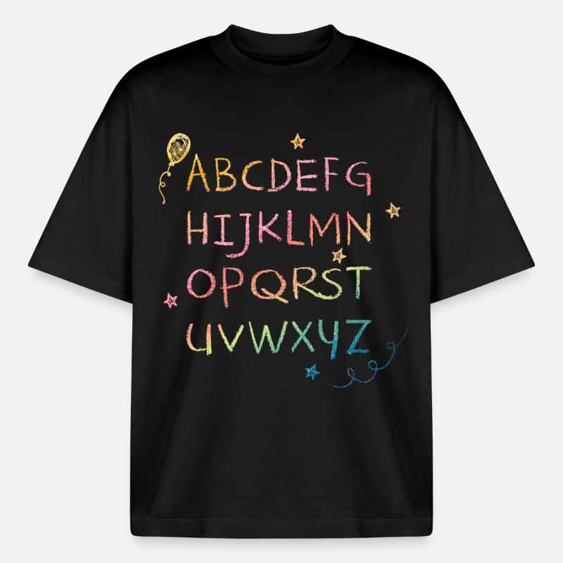 Regenbogen Kreide-Alphabet mit Sternchen - Boxy Heavyweight Unisex Organic T-Shirt von Stanley/Stella - Schwarz