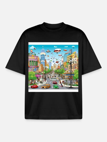 Futuristic City Flight Parade - Boxy Heavyweight Unisex Organic T-Shirt by Stanley/Stella - black