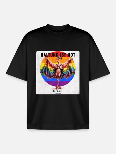 LGBTQ Pride Flamingo Rainbow Design - Boxy Heavyweight Unisex Organic T-Shirt by Stanley/Stella - black