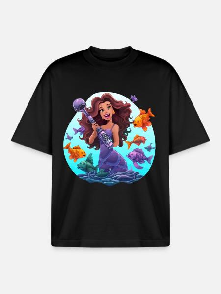 Sea musician with microphone - Boxy Heavyweight Unisex Organic T-Shirt by Stanley/Stella - black