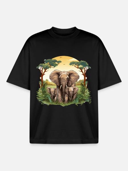 Savannen-Elefantenfamilie Illustration - Boxy Heavyweight Unisex Organic T-Shirt von Stanley/Stella - Schwarz