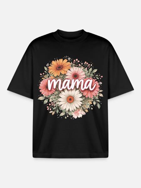 MAMA Retro Daisy Bouquet | Gift - Boxy Heavyweight Unisex Organic T-Shirt by Stanley/Stella - black