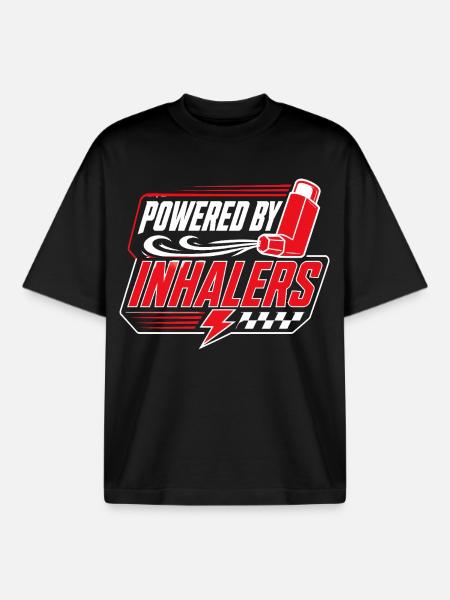 Asthma Asthmatics Powered By Inhalers - Boxy Heavyweight Unisex Organic T-Shirt by Stanley/Stella - black