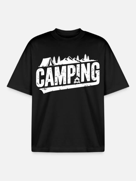 Camping Outdoor Mountain Adventure Tent - Boxy Heavyweight Unisex Organic T-Shirt by Stanley/Stella - black