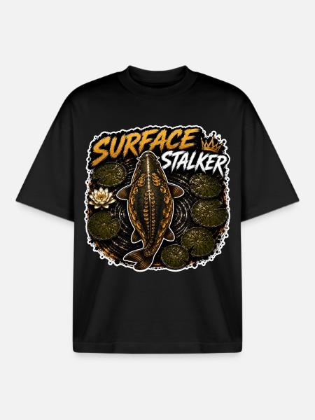 Surface Stalker Carp Fishing Design - Boxy Heavyweight Unisex Organic T-Shirt by Stanley/Stella - black