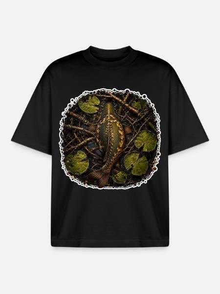 Hidden Carp Carp Fishing Design - Boxy Heavyweight Unisex Organic T-Shirt by Stanley/Stella - black