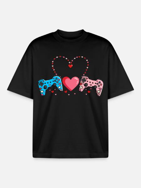 Retro Heart Valentine's Day Design Love - Boxy Heavyweight Unisex Organic T-Shirt by Stanley/Stella - black