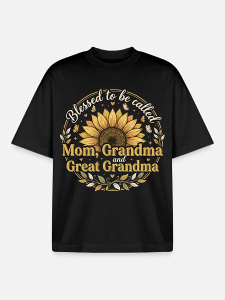 Urgroßmutter-Oma Sonnenblumen-Geschenk - Boxy Heavyweight Unisex Organic T-Shirt von Stanley/Stella - Schwarz