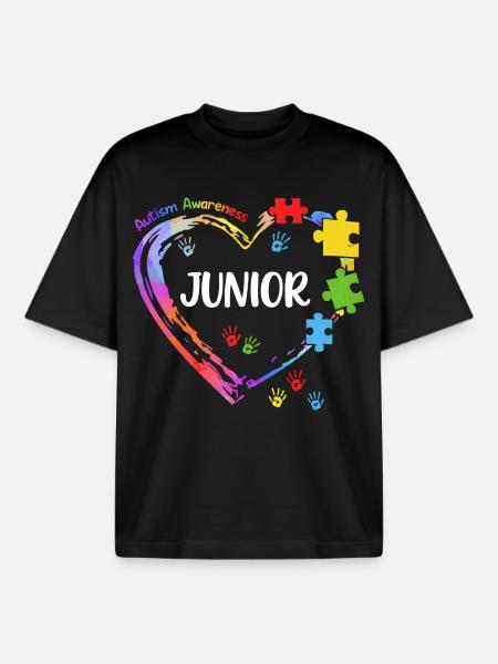Junior Autism Awareness Child Heart - Boxy Heavyweight Unisex Organic T-Shirt by Stanley/Stella - black