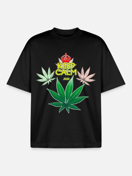 Keep Calm and Cannabis Leaf - Boxy Heavyweight Unisex Organic T-Shirt by Stanley/Stella - black