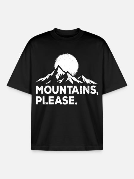 Mountains Please. Outdoor Hiking - Boxy Heavyweight Unisex Organic T-Shirt by Stanley/Stella - black