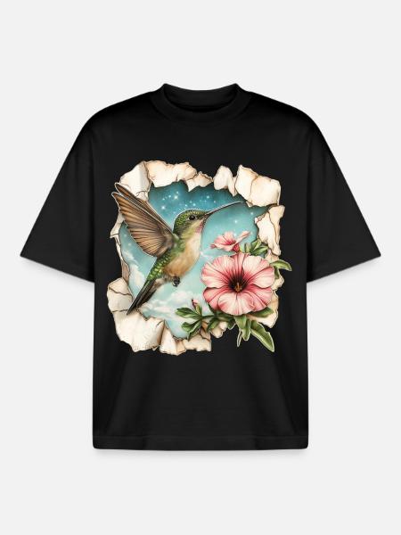Kolibri mit Blüte - Boxy Heavyweight Unisex Organic T-Shirt von Stanley/Stella - Schwarz
