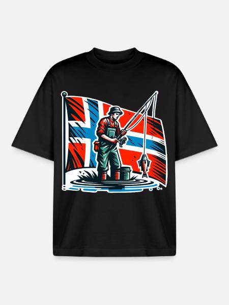 Drapeau de Norvège Angler - T-shirt unisexe boxy épais biologique Stanley/Stella - noir