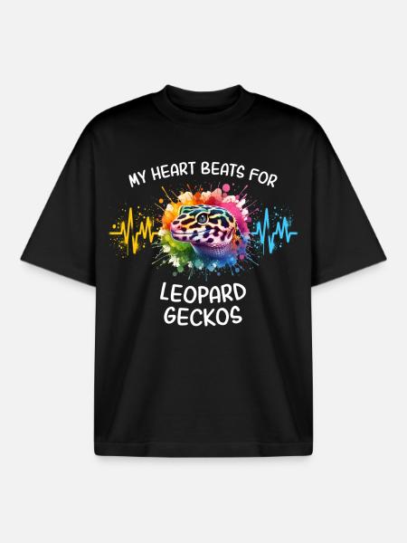 Leopard Gecko Heart Line - Boxy Heavyweight Unisex Organic T-Shirt by Stanley/Stella - black