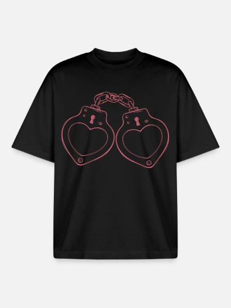 Handschellen Herz Liebe - Boxy Heavyweight Unisex Organic T-Shirt von Stanley/Stella - Schwarz