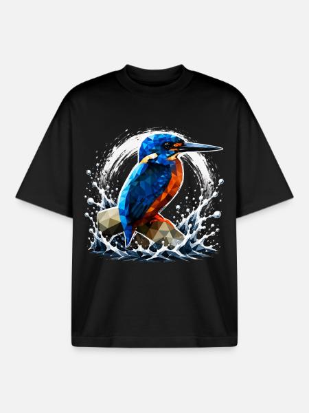 Low-Poly-Eisvögel-Design - Boxy Heavyweight Unisex Organic T-Shirt von Stanley/Stella - Schwarz