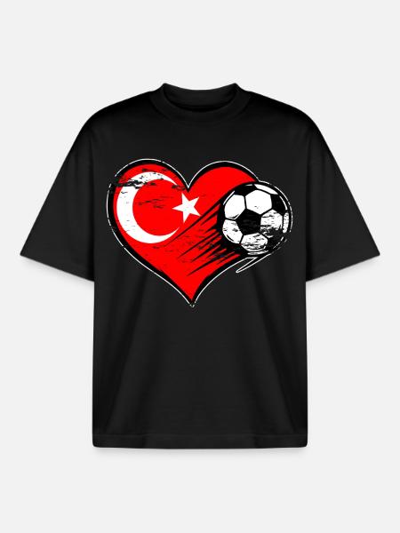 Turkey flag football with heart used - Boxy Heavyweight Unisex Organic T-Shirt by Stanley/Stella - black