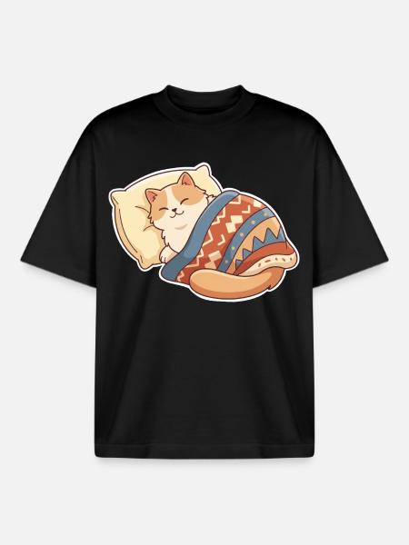 Le chat dort - T-shirt unisexe boxy épais biologique Stanley/Stella - noir