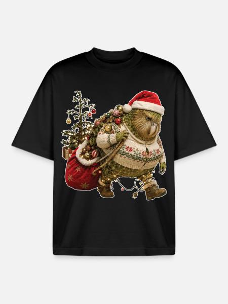 Kakapo carries Christmas alone - Boxy Heavyweight Unisex Organic T-Shirt by Stanley/Stella - black