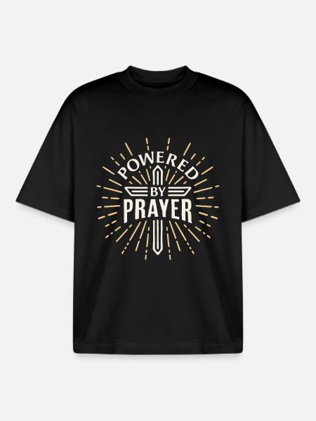 Powered by prayer christian faith - Boxy Heavyweight Unisex Organic T-Shirt by Stanley/Stella - black