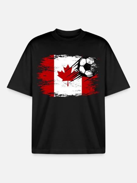 Football drapeau canadien utilisé - T-shirt unisexe boxy épais biologique Stanley/Stella - noir
