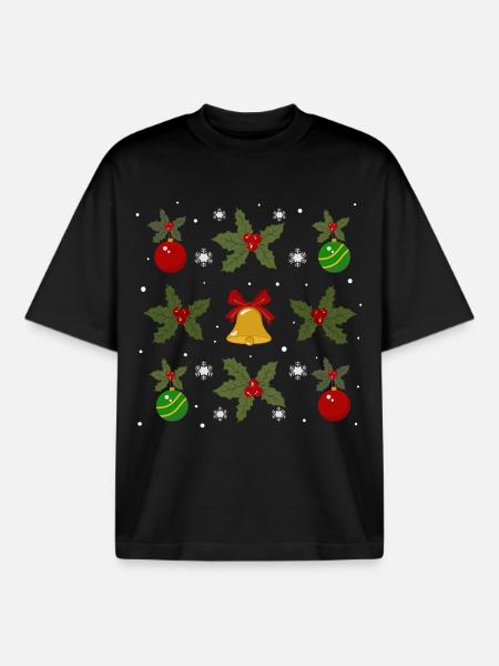 Winter motif of bells and baubles - Boxy Heavyweight Unisex Organic T-Shirt by Stanley/Stella - black