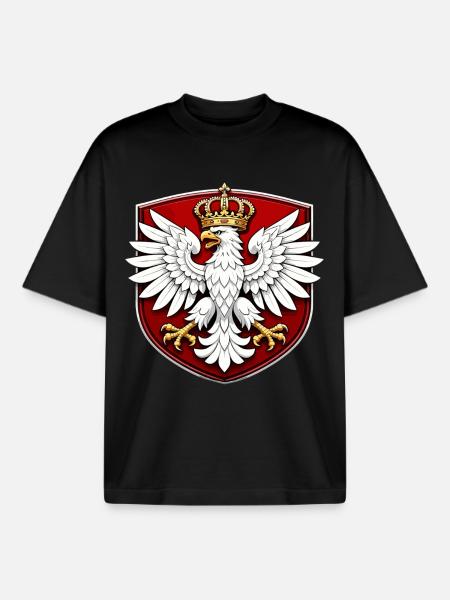 Polish Eagle with Crown Shield - Boxy Heavyweight Unisex Organic T-Shirt by Stanley/Stella - black