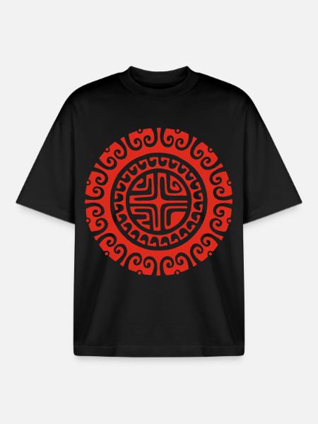 Red Tribal Flower - Boxy Heavyweight Unisex Organic T-Shirt by Stanley/Stella - black