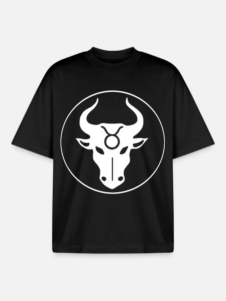 Taurus Star Sign (White) - Boxy Heavyweight Unisex Organic T-Shirt by Stanley/Stella - black