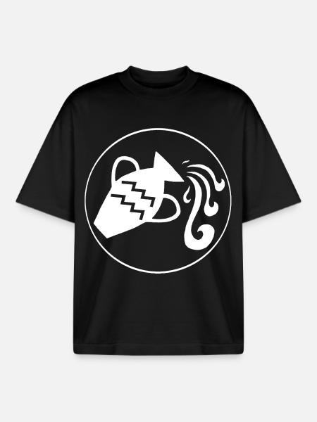 Aquarius Star Sign (White) - Boxy Heavyweight Unisex Organic T-Shirt by Stanley/Stella - black