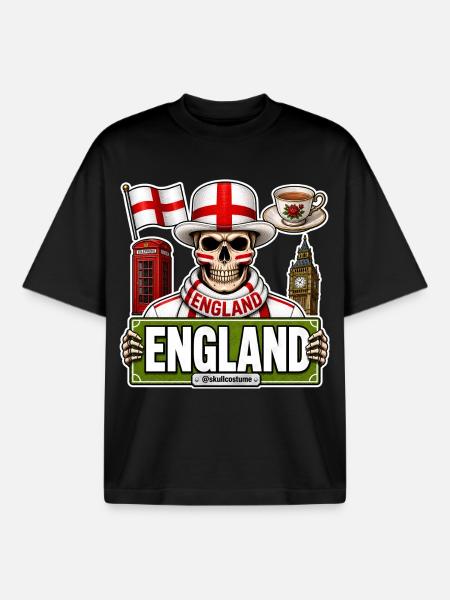 SkullCostume World Edition: England - Boxy Heavyweight Unisex Organic T-Shirt by Stanley/Stella - black
