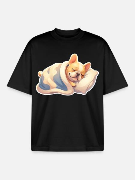 French Bulldog Sleeping - Boxy Heavyweight Unisex Organic T-Shirt by Stanley/Stella - black