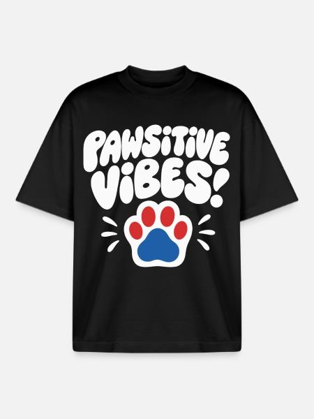 Pawsitive Vibes Dog Paws Design - Boxy Heavyweight Unisex Organic T-Shirt by Stanley/Stella - black