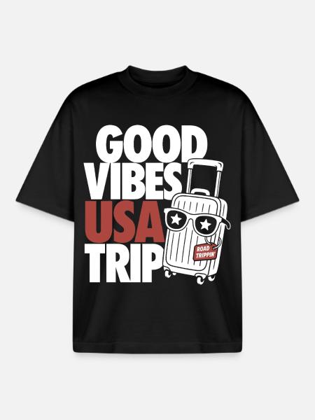 USA Road Trip Design - Boxy Heavyweight Unisex Organic T-Shirt by Stanley/Stella - black