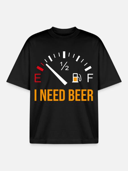 Funny beer motif "I Need Beer" - Boxy Heavyweight Unisex Organic T-Shirt by Stanley/Stella - black