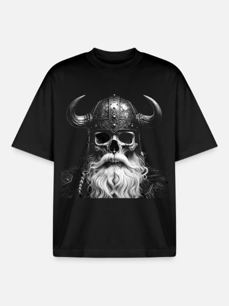 Skeletal Viking with Horned Helmet - Boxy Heavyweight Unisex Organic T-Shirt by Stanley/Stella - black