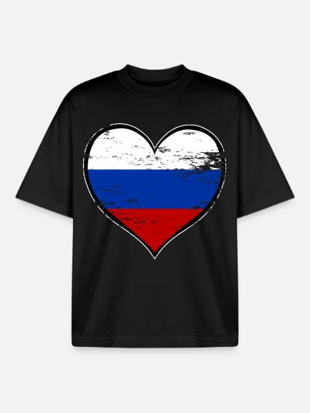 Drapeau du cœur russe utilisé - T-shirt unisexe boxy épais biologique Stanley/Stella - noir
