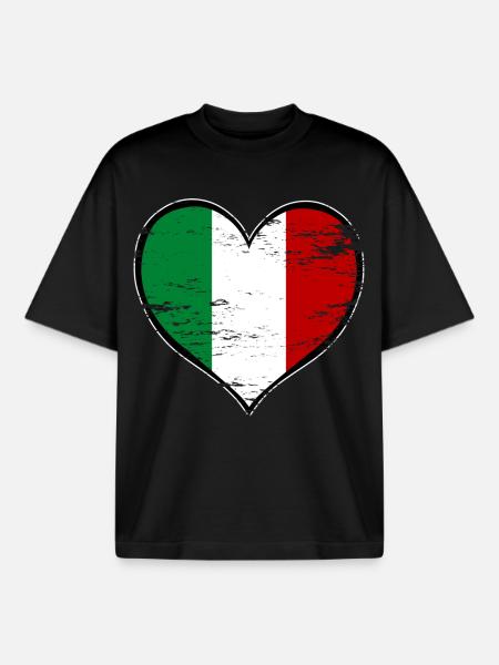 Drapeau du cœur de l’Italie utilisé - T-shirt unisexe boxy épais biologique Stanley/Stella - noir